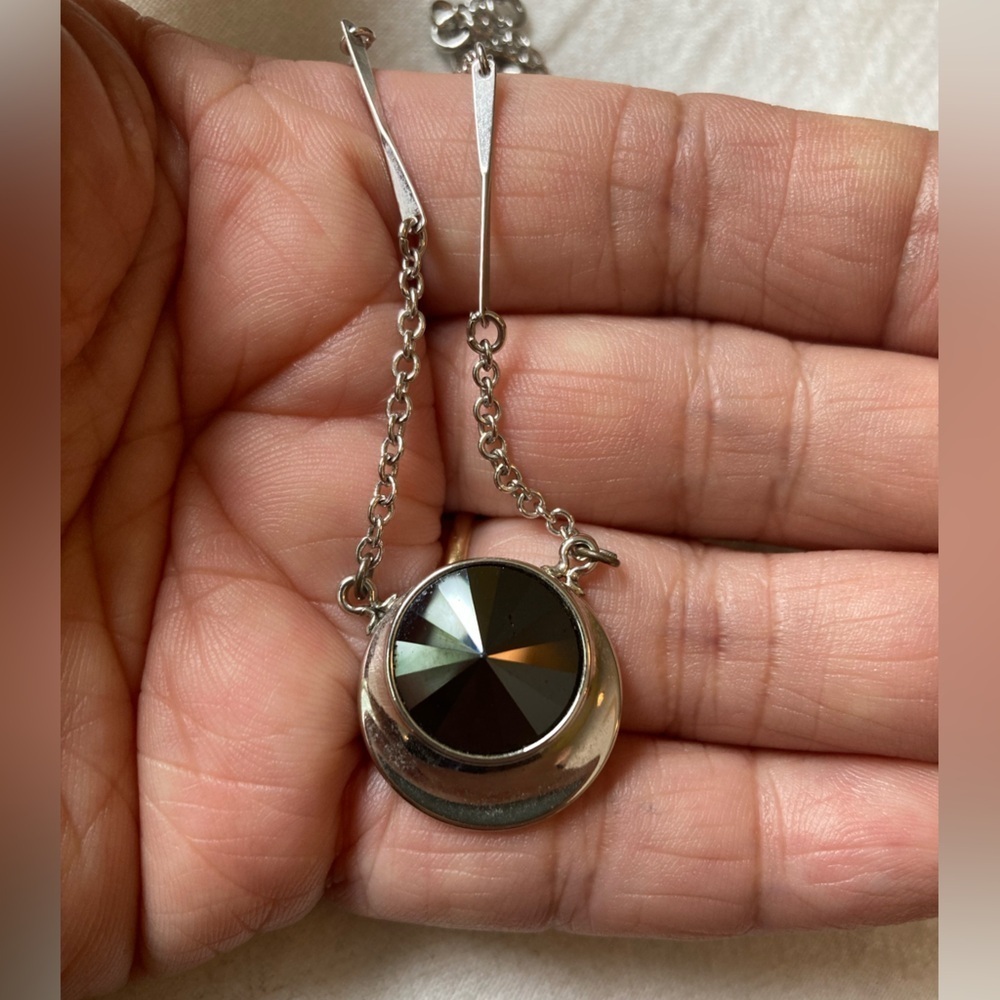 Sarah‎ Coventry Vintage Necklace with Rivoli Stone Ornate Silver Tone Chain